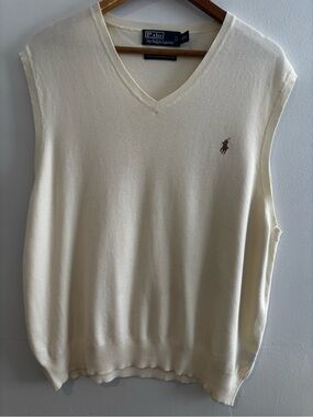 Ralph Lauren Cream Pima Cotton V-Neck Sleeveless Sweater Vest